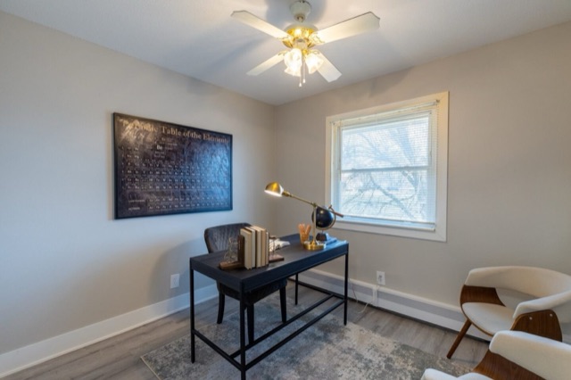 Second bedroom staged as a home office at The Jefferson